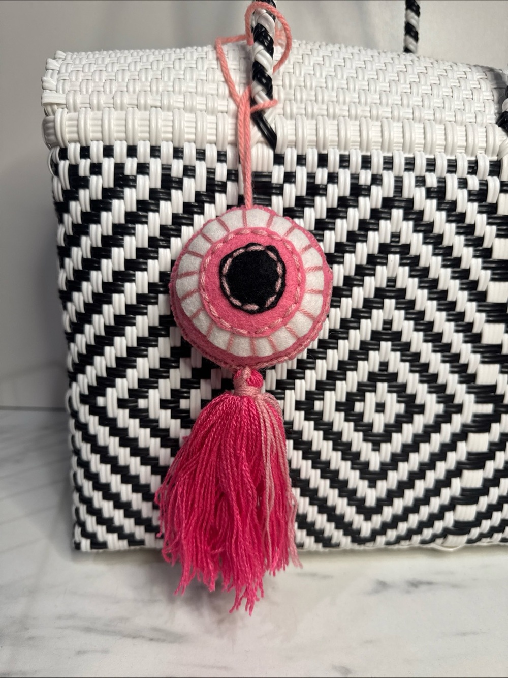 Handmade in Mexico bag charm evil eye Pink Tassel Bag Charm - Decorative Accent